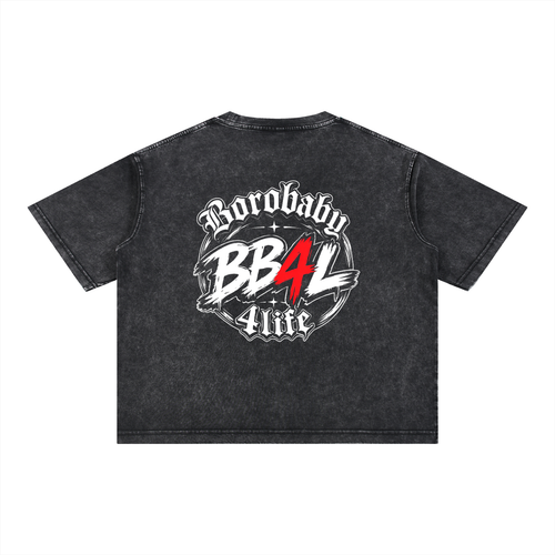 Mineral Wash “Borobaby4Life” Boxy Cotton T-Shirt